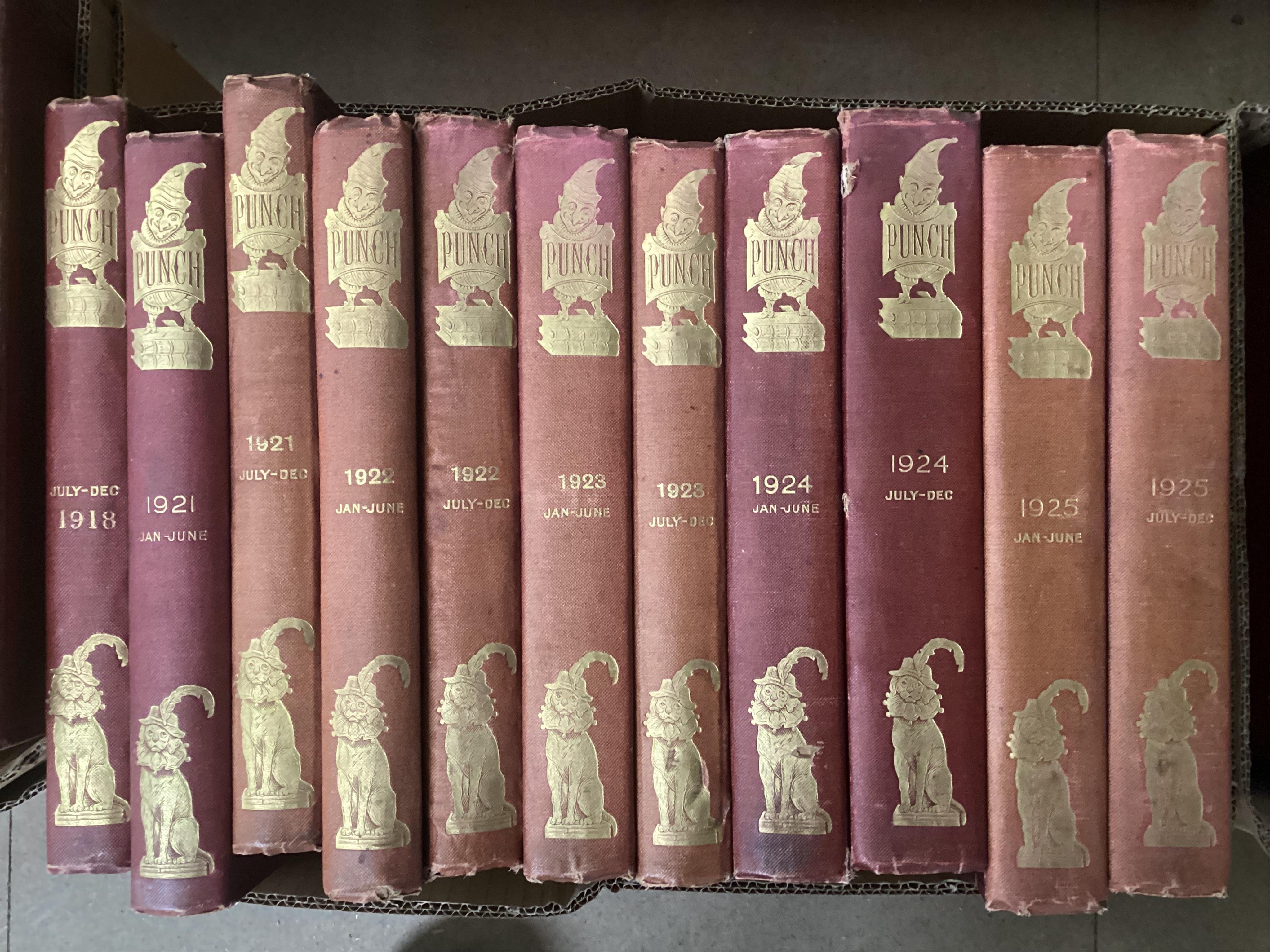 Punch, or the London Charivari Magazine - vols 1841-1891, 1894-1911, (bar 1896), 1913-1915, 1918-1925 and 1926-1930, (bar 1929), various bindings, mixed conditions. (66).